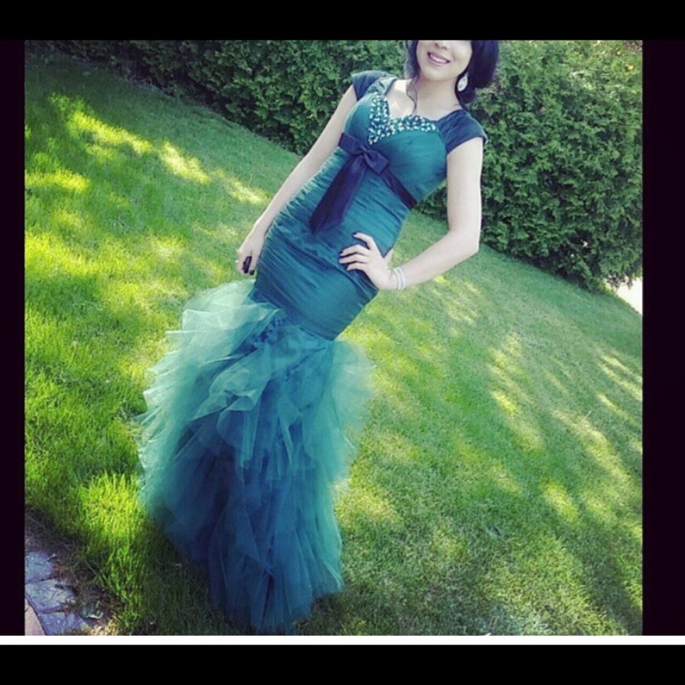 Green evening dress gown